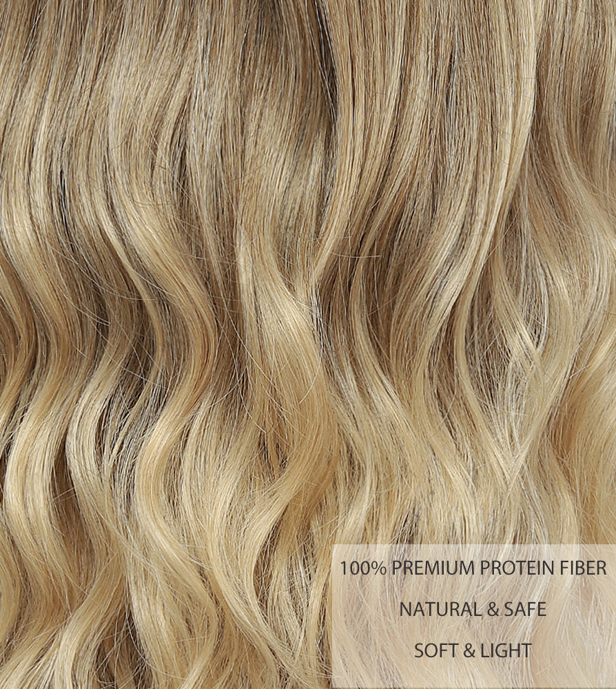 Long Ombre Blonde Wigs for Women 26 inch Wavy Curly Middle Part Hair Wig Tangle Free Protein Fiber Wig