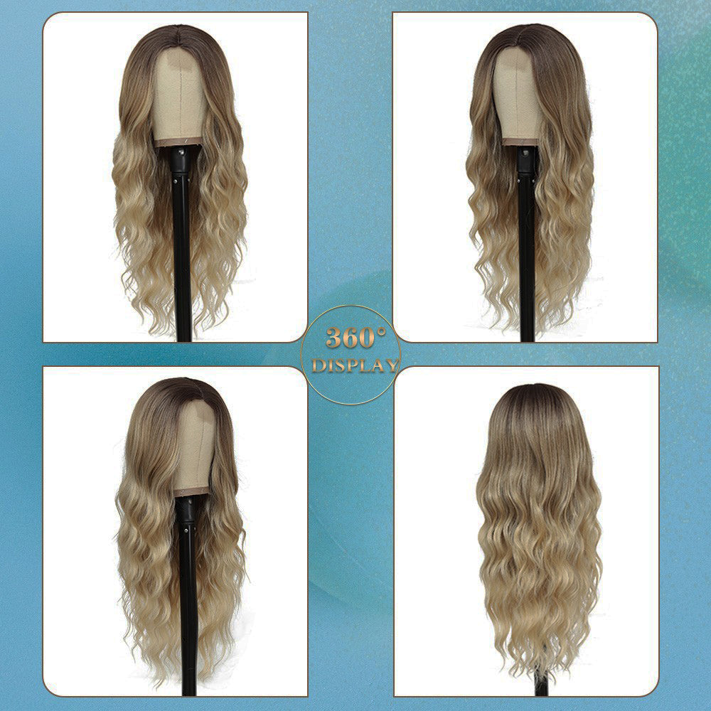 Long Ombre Blonde Wigs for Women 26 inch Wavy Curly Middle Part Hair Wig Tangle Free Protein Fiber Wig