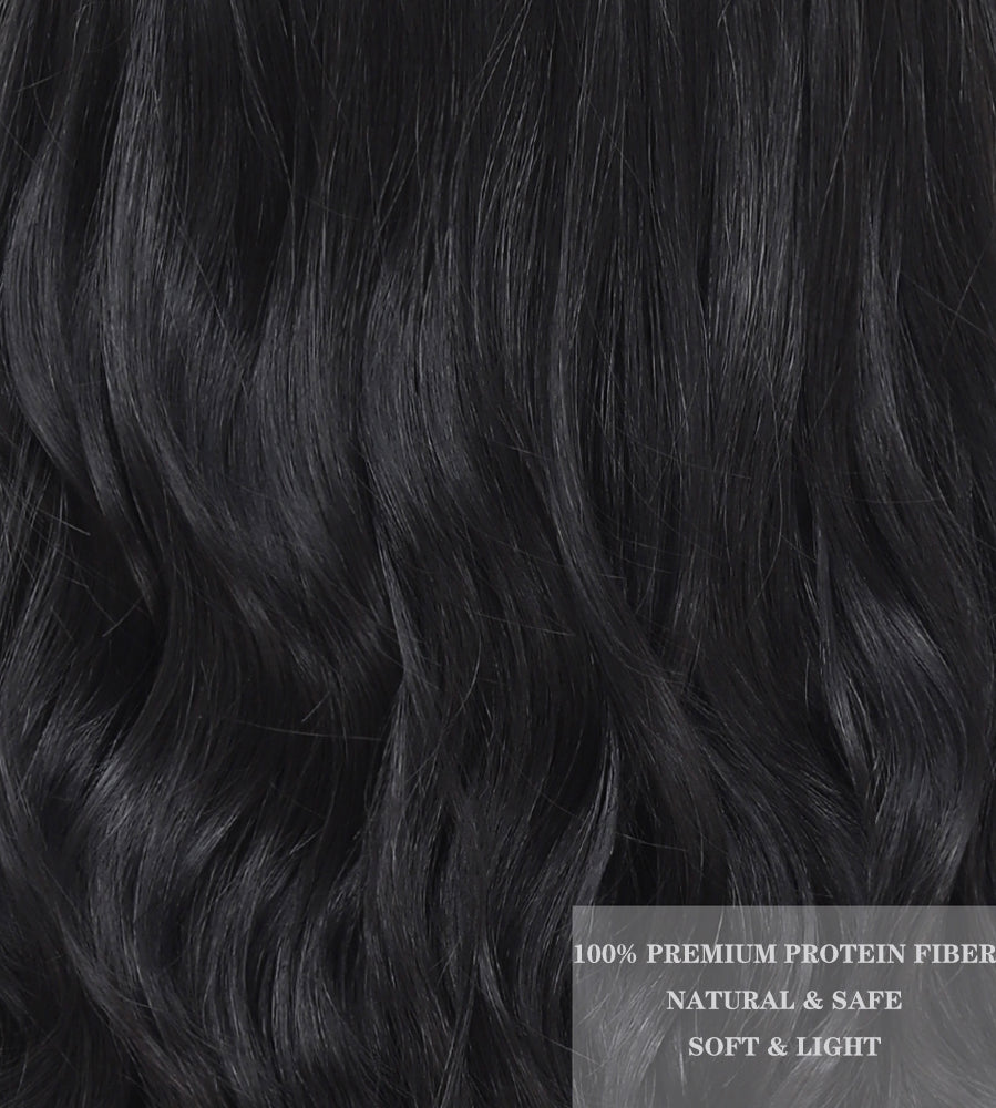 Long Black Wigs for Women 26 inch Wavy Curly Middle Part Hair Wig Tangle Free Protein Fiber Wig