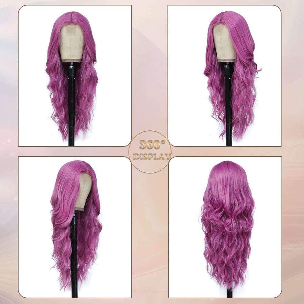 Long Purple Wigs for Women 26 inch Wavy Curly Middle Part Hair Wig Tangle Free Protein Fiber Wig